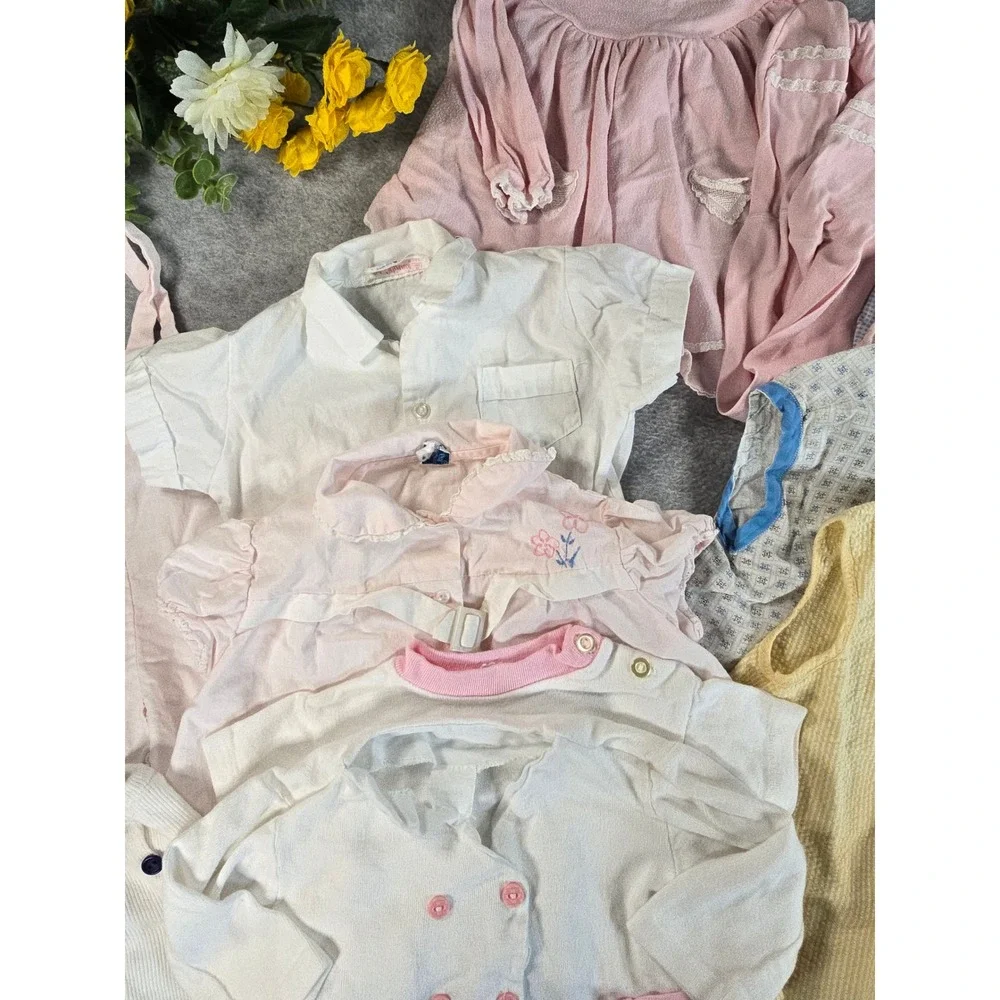 Vintage 60s/70s Baby Clothes Lot 12pc Mixed Infant Outfits Pastel 0-12M Retro - Picture 2 of 16